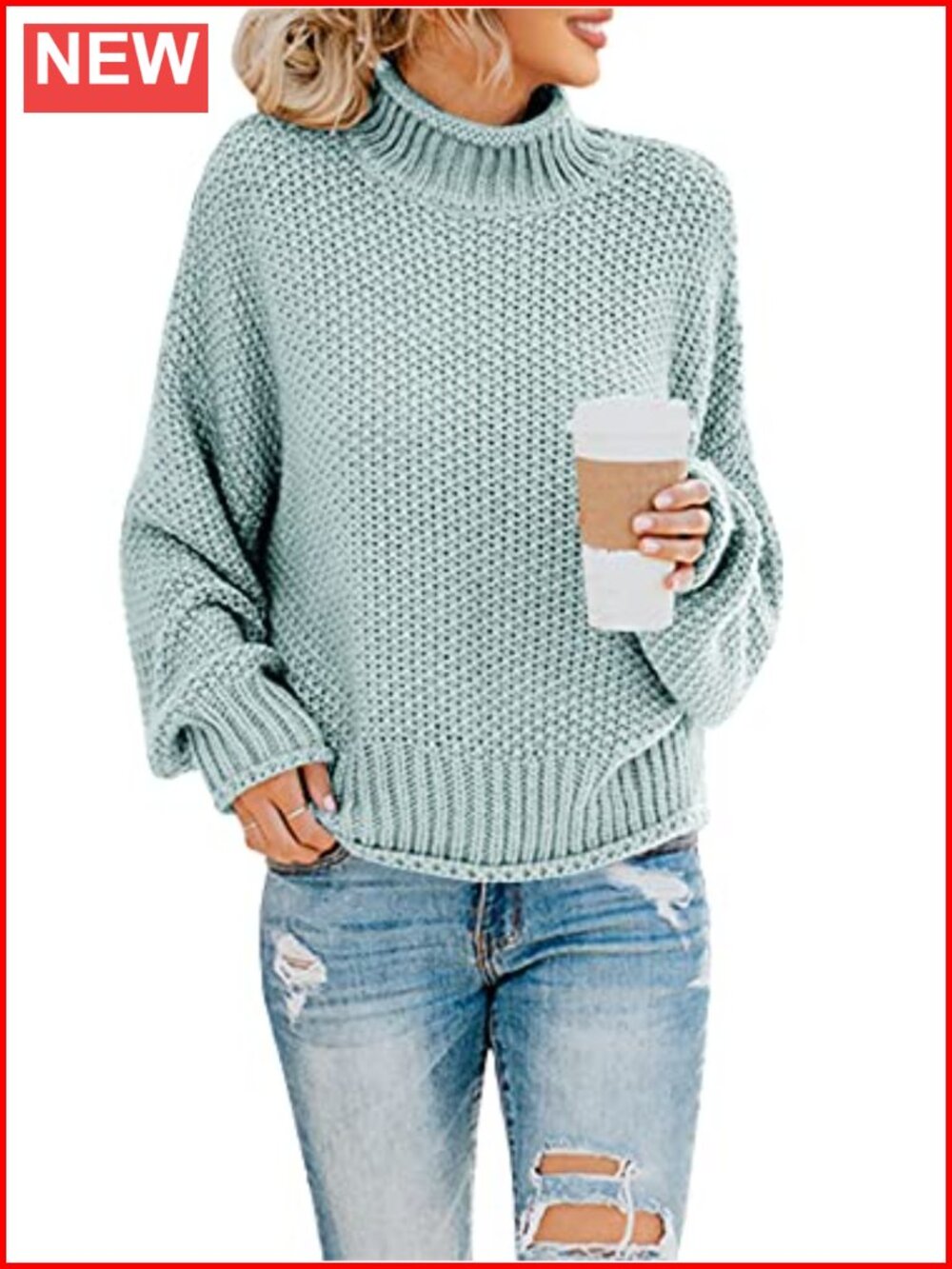Womens Turtleneck Oversized Chunky Knit Sweater Batwing Long Sleeve Pullover